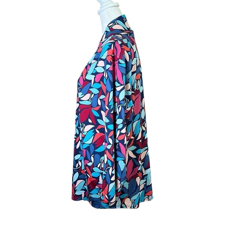 Cable & Gauge Colorful Leaf Print Blouse Drapey V-Neck Top Stretch Sz XL Scarf - Picture 4 of 12